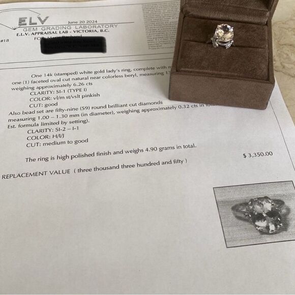 6.26 Carat Exquisite Natural Moganite and Diamond 14K Solid White Gold Ring - Picture 11 of 11